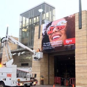 large fabric banner installation